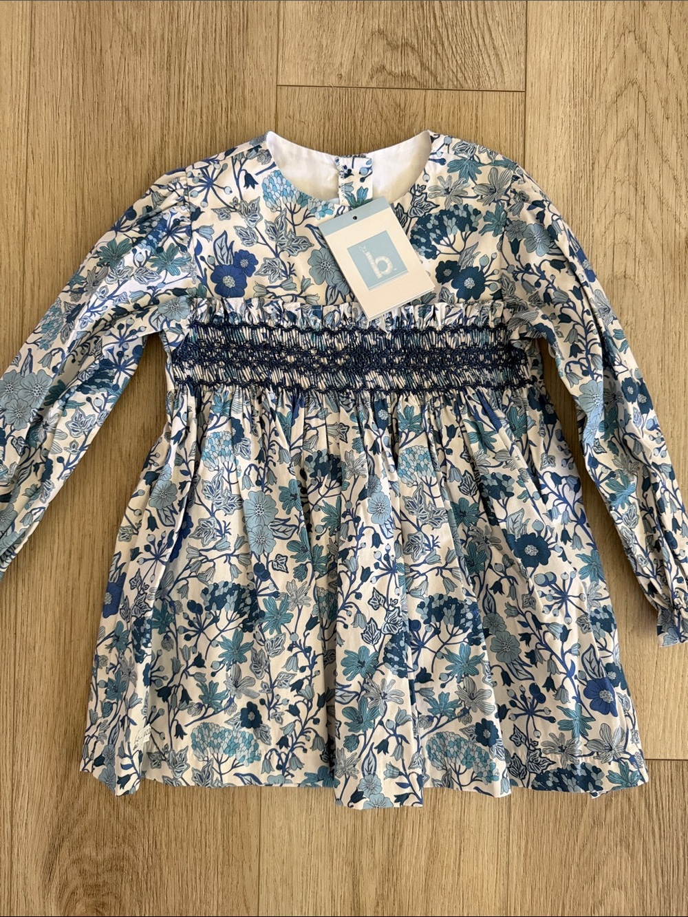 Bella Bliss Blue Floral Smocked Dress Size 2 NWT Long Sleeve Girls Dress